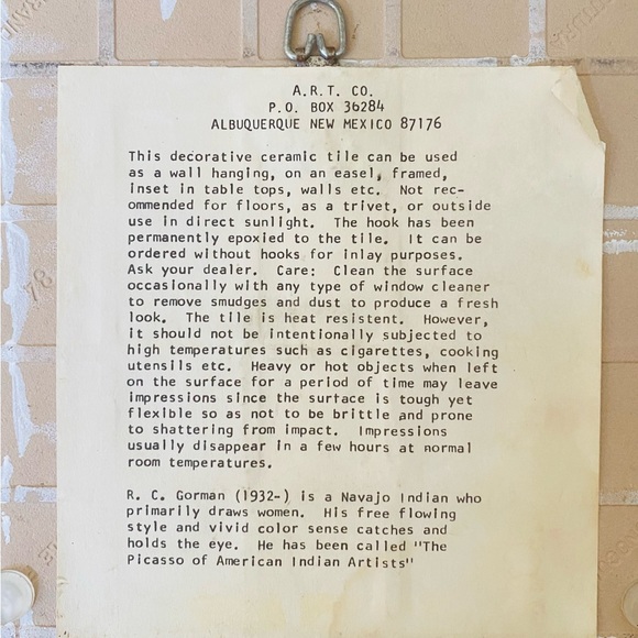 R.C. Gorman Ceramic Tile - Picture 3 of 6